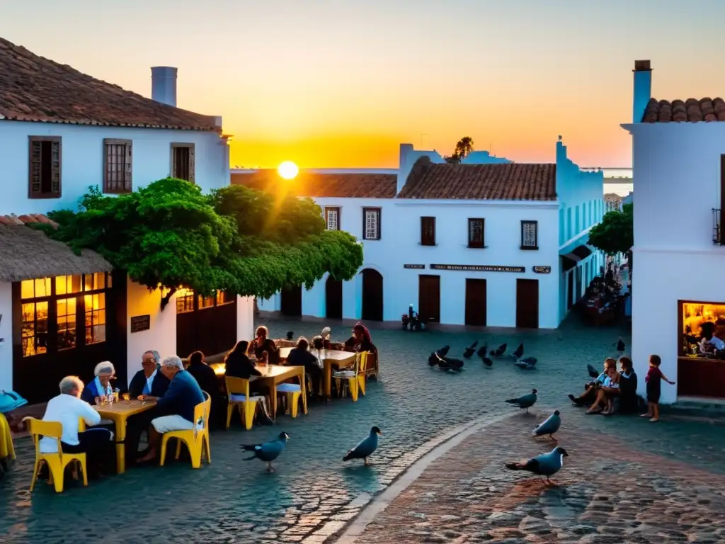 Actividades familiares para disfrutar en Uruguay: niños jugando en la plaza de la colonial Colonia del Sacramento durante un brillante atardecer