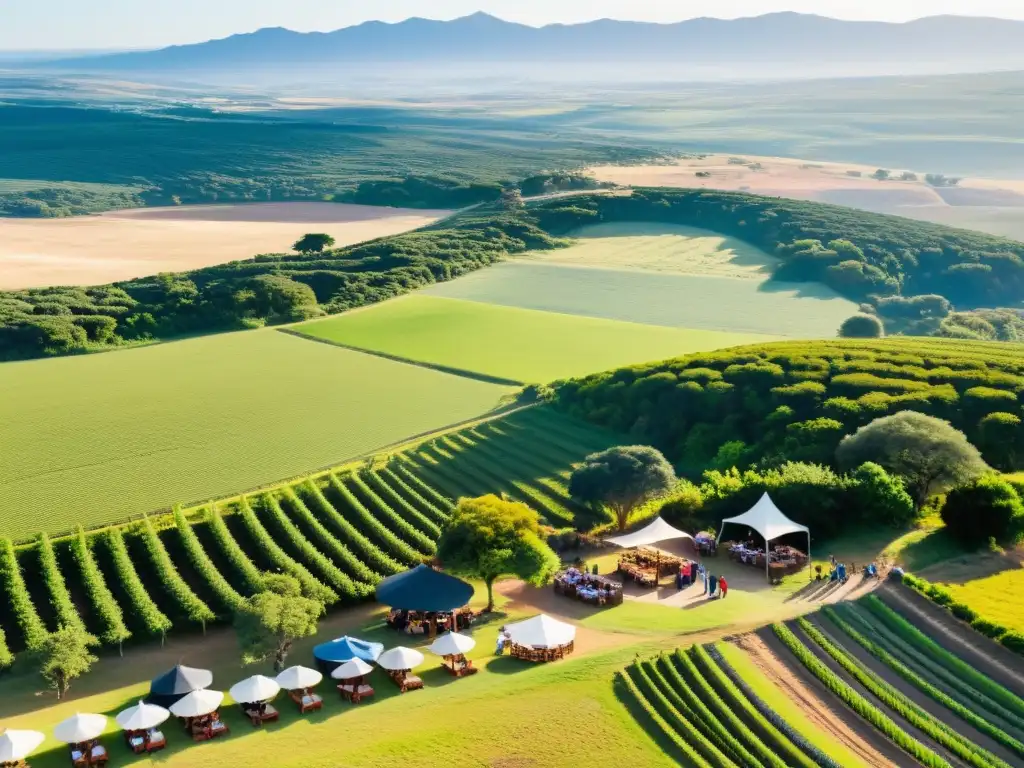 Actividades turismo comunitario Uruguay: asado local, viñedos y estancias rurales bajo un cálido atardecer, junto a la prístina costa uruguaya