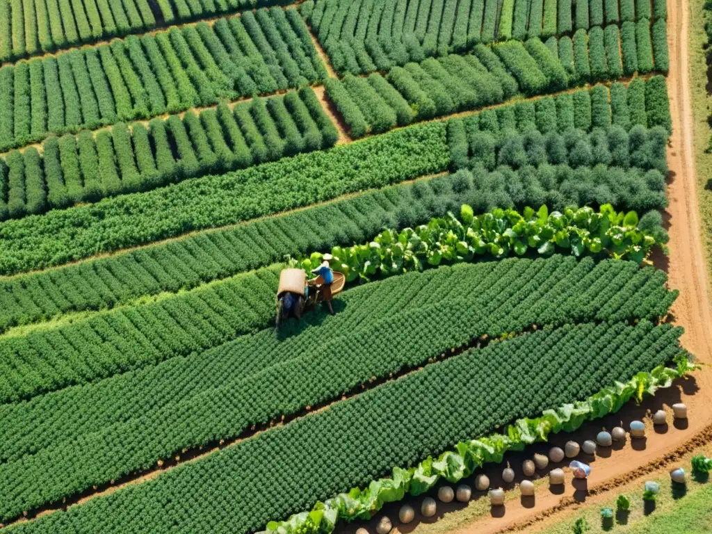 Aérea de la tradición y cultura del mate en Uruguay: Plantaciones verdes, gauchos recolectando hojas de mate y una mesa rústica con utensilios de mate al atardecer