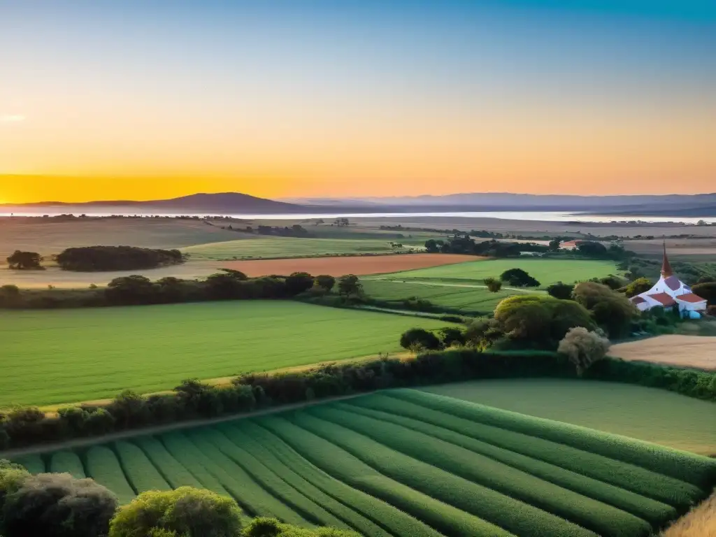 Alba dorada en Uruguay, reflejando la inmigración alemana en paisajes vibrantes, casas tradicionales y vida rural