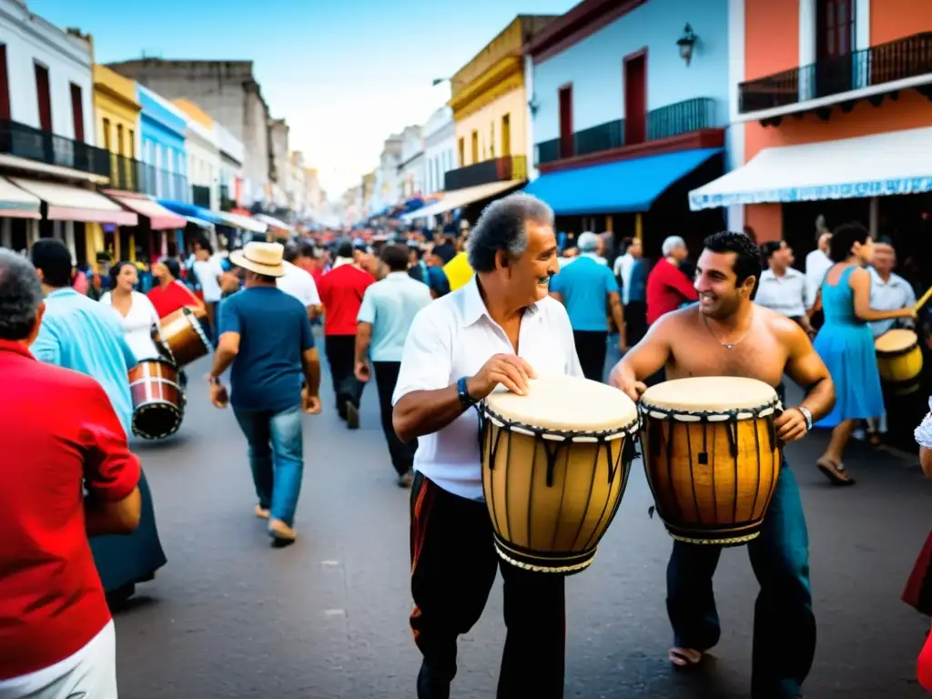 La alegría y diversidad en las ferias de música en Uruguay, con el sol poniéndose sobre la emblemática Feria de Tristán Narvaja