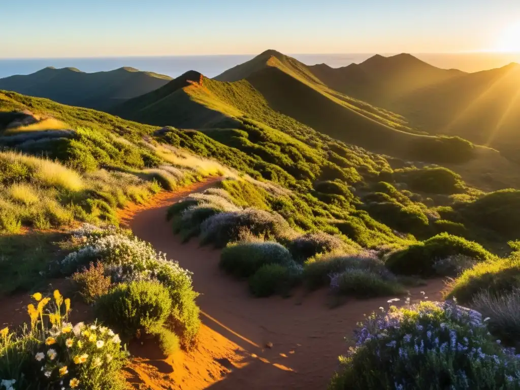 El amanecer baña con dorado la Quebrada de los Cuervos, una de las mejores rutas senderismo naturaleza Uruguay, poblada de flores silvestres