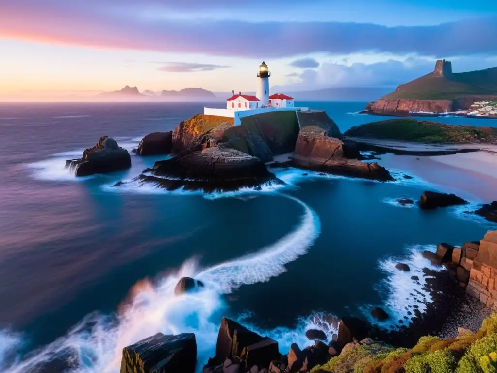 El amanecer en Isla de Lobos revela la vida salvaje, con focas jugando bajo el faro y exploradores admirando la belleza cruda