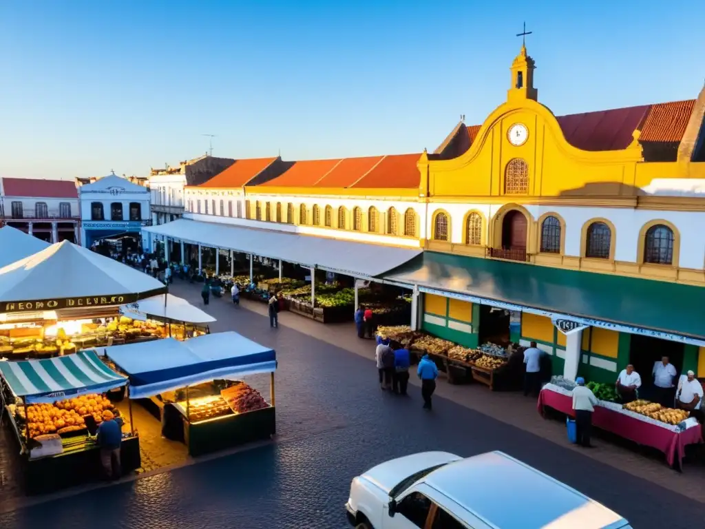 Al amanecer, Mercado del Puerto Uruguay cultura cobra vida; música, colores vibrantes y aromas de alimentos frescos bajo un sol dorado