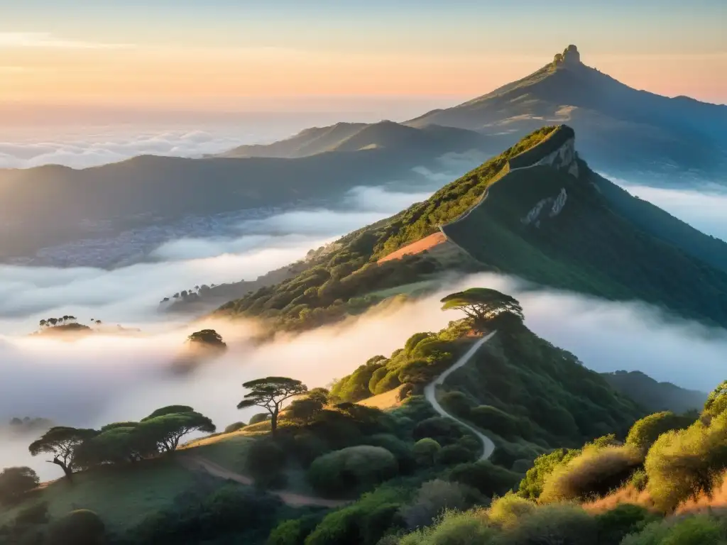 El amanecer revela el misterioso Monte de Ombúes, su cumbre escondida en la niebla y senderos prometen aventuras a las alturas