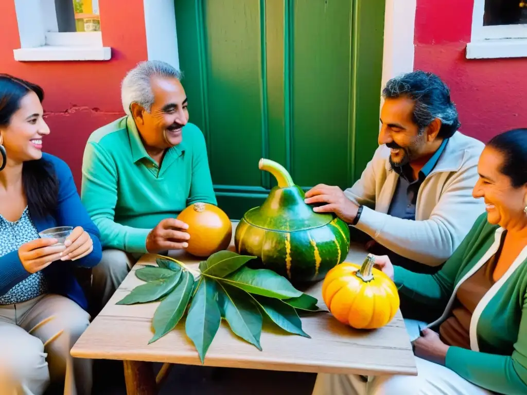 Amigos disfrutando la importancia cultural del mate en Uruguay, ritual compartido en el corazón dorado de Montevideo