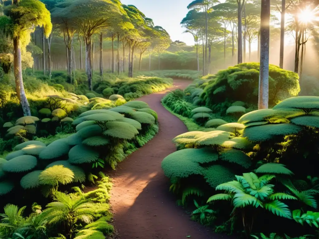 Un apasionado observador de aves en una ruta de avistamiento de aves en Uruguay, disfrutando del amanecer en el exuberante bosque