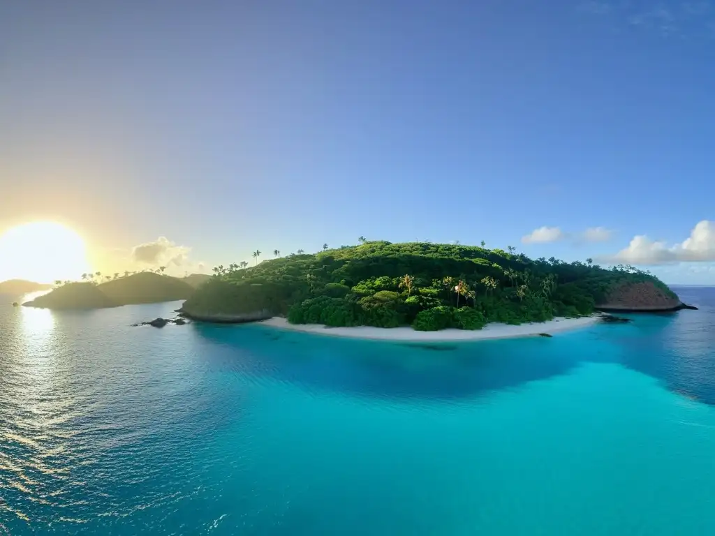 Navegando por el archipiélago de las Islas de la Coronilla al amanecer, bañadas por una luz dorada y rodeadas de aguas turquesas