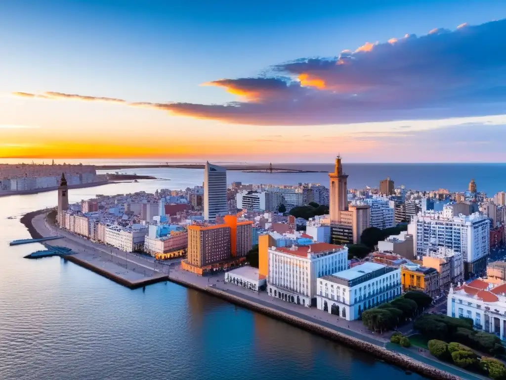 Arte y arquitectura en Uruguay brillan en el atardecer de Montevideo, fusionando el pasado colonial y la modernidad