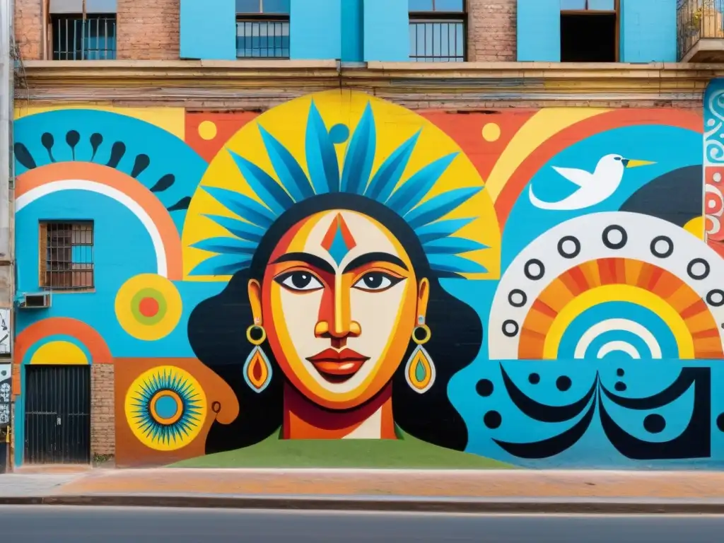 Arte urbano en Uruguay: impacto cultural, artistas pintando un vibrante mural en Montevideo, reflejando historia y modernidad