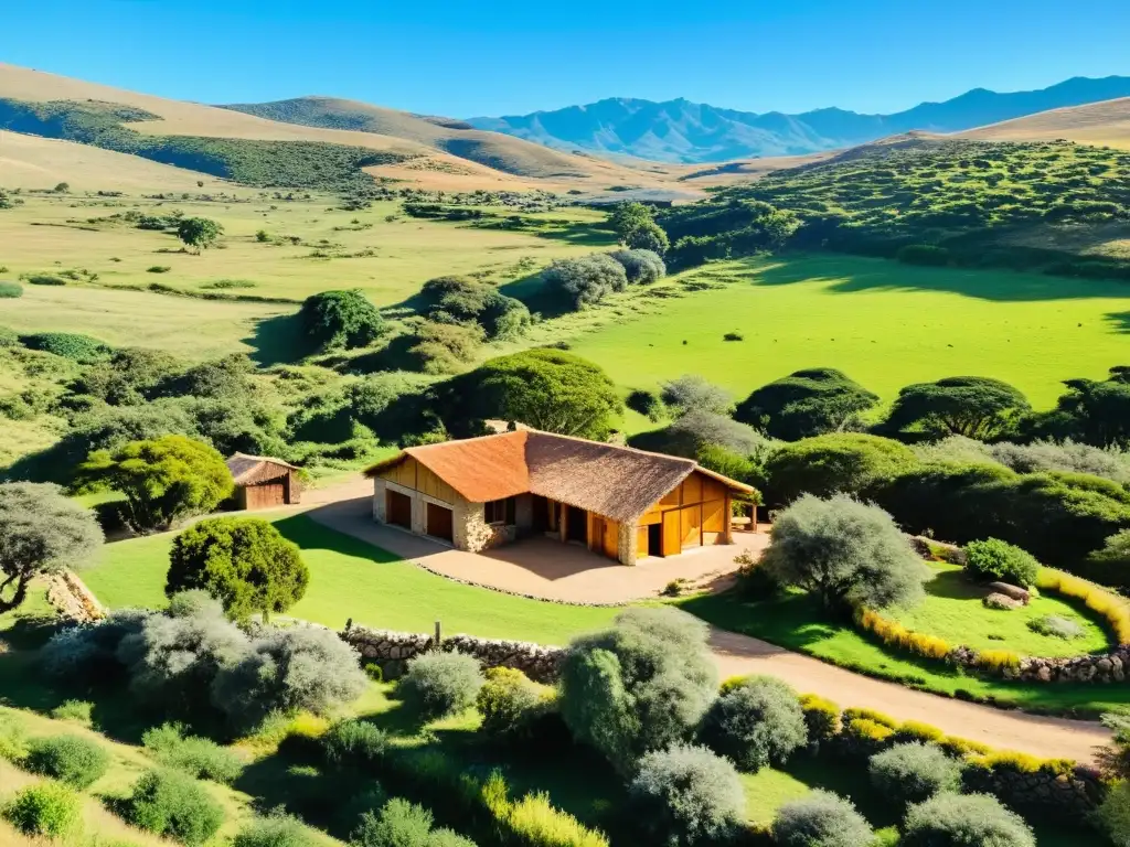 Un atardecer baña la serena vista de una estancia uruguaya tradicional, uno de los mejores alojamientos rurales de Uruguay