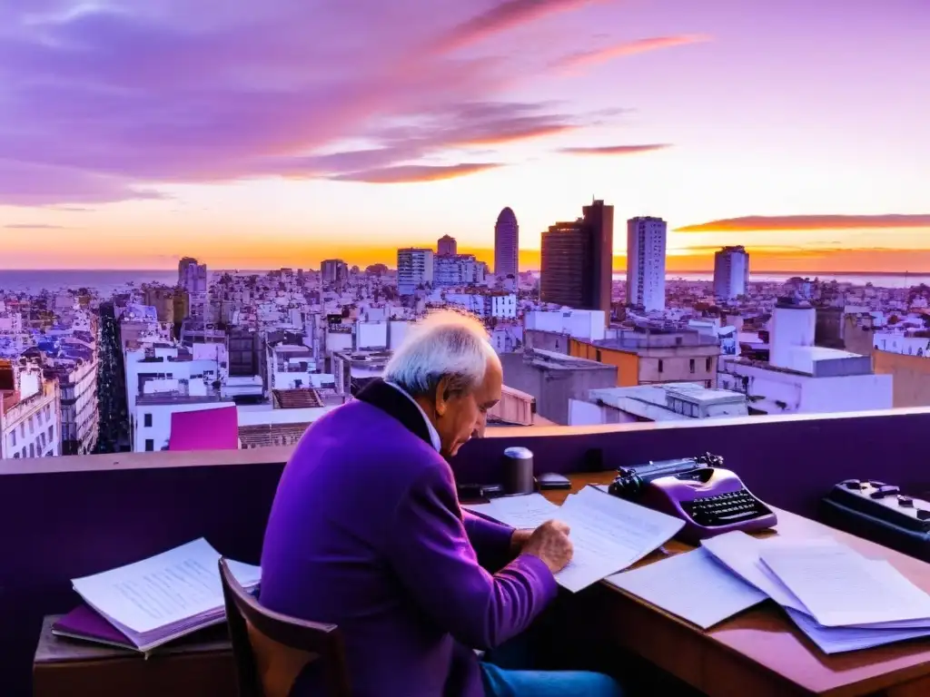 Eduardo Galeano retrató cultura uruguaya, escribiendo al atardecer, con Montevideo bañada en tonos naranjas y morados, su legado literario presente