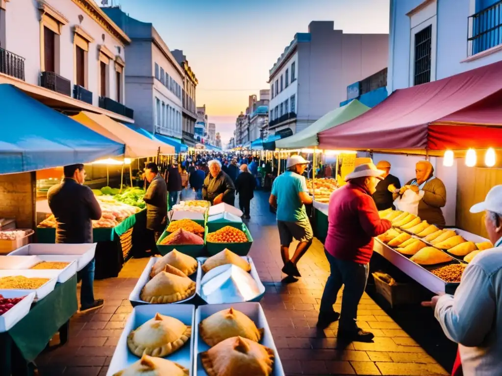 Atardecer en un bullicioso mercado de Montevideo, Uruguay, lleno de eventos gastronómicos sorprendentes, sabores vibrantes y emociones auténticas