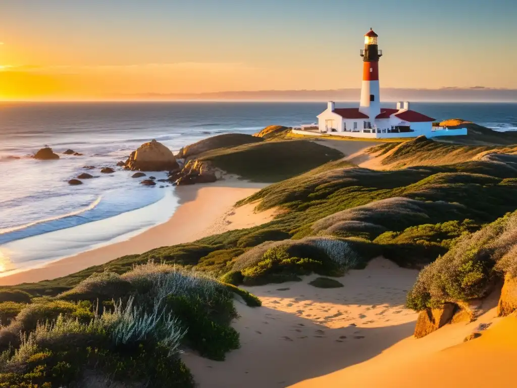 Atardecer en Cabo Polonio, uno de los lugares fotogénicos de Uruguay, con dunas salvajes, faro imponente y leones marinos