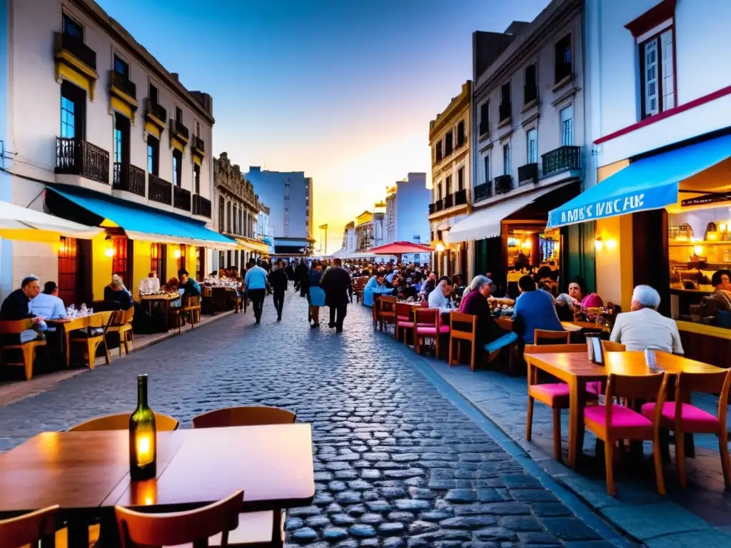 Atardecer en Montevideo, Uruguay: un café lleno de vida, risas y el aroma del platillo tradicional uruguayo Chivito, invitando a degustar