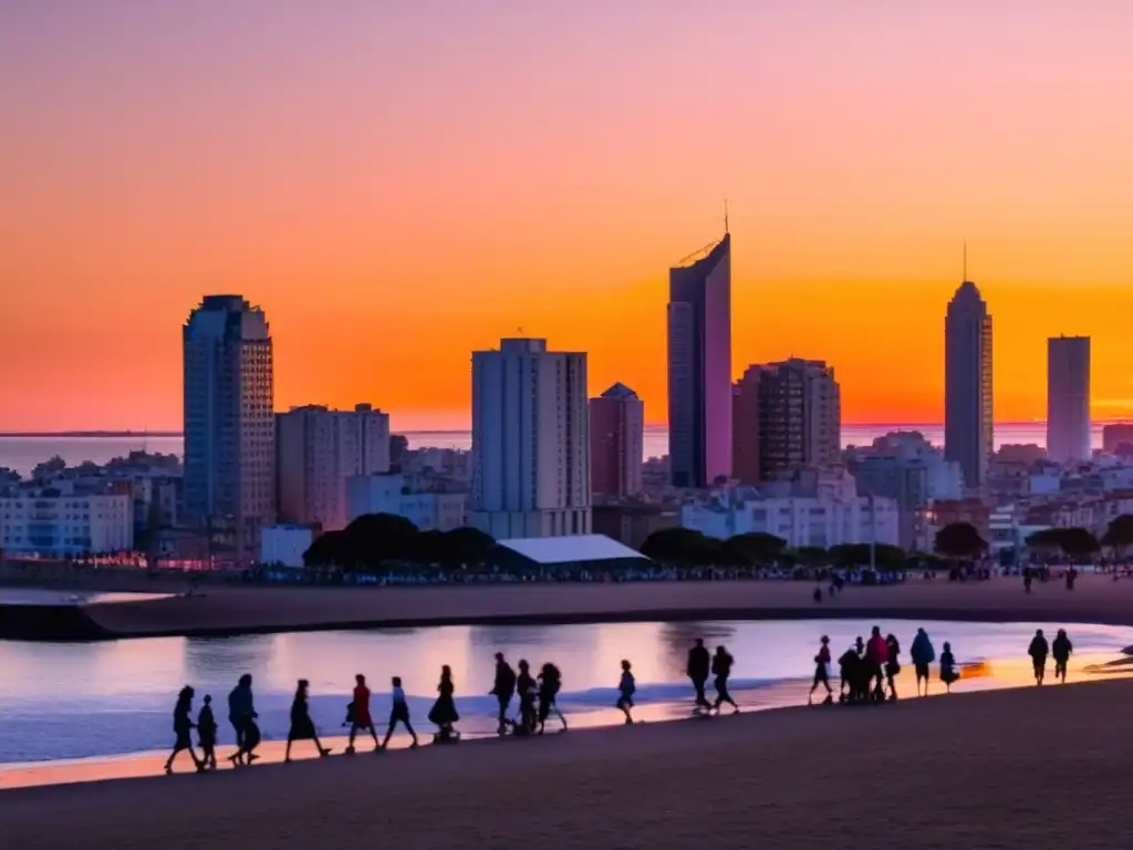 Atardecer en Montevideo, reflejando la diversidad y resiliencia en los desafíos contemporáneos de inmigración en Uruguay