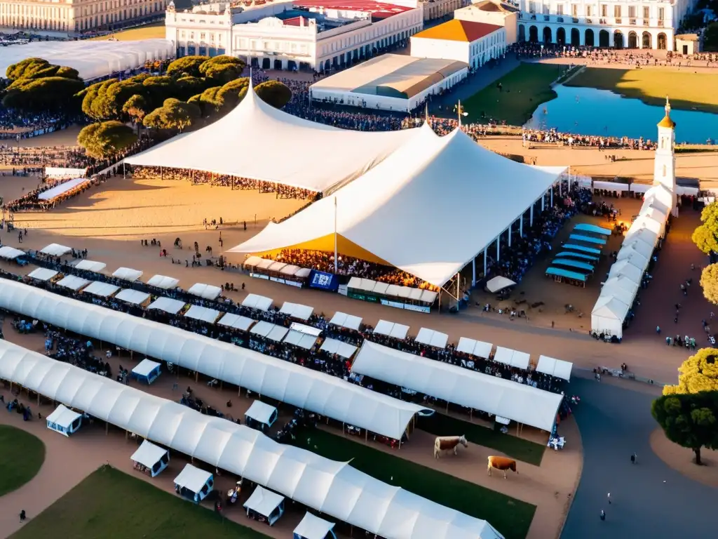 Atardecer dorado en la 'Expo Prado', un bullicio de vida y tradición en Montevideo, reflejo de la organización ferias exposiciones Uruguay