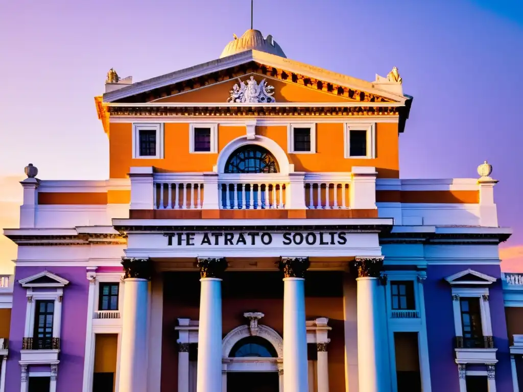 Atardecer dorado en Teatros históricos en Uruguay: el majestuoso Teatro Solís en Montevideo, joya neoclásica