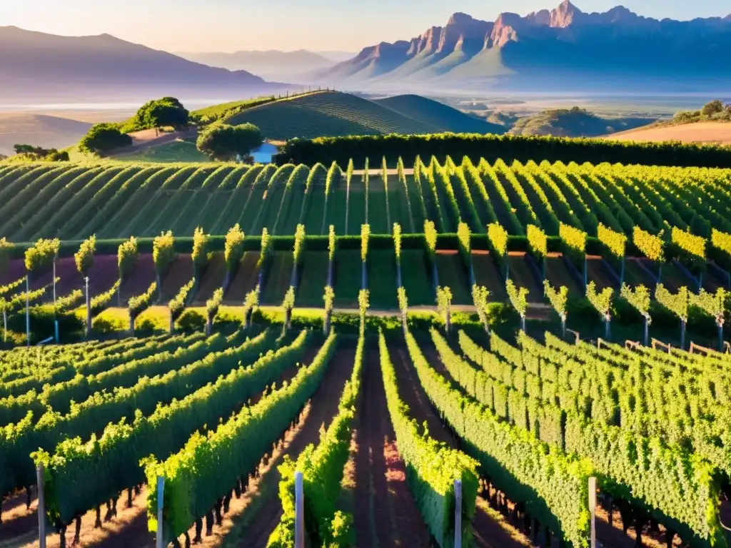 Atardecer dorado en viñedos uruguayos para fotógrafos paisajistas, con uvas púrpuras maduras y trabajadores recolectando