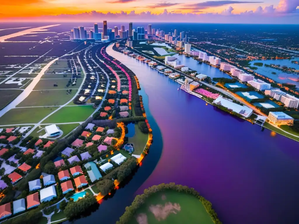 Atardecer en Florida, ciudad de las flores, con su rica historia reflejada en siluetas arquitectónicas y un cielo en llamas