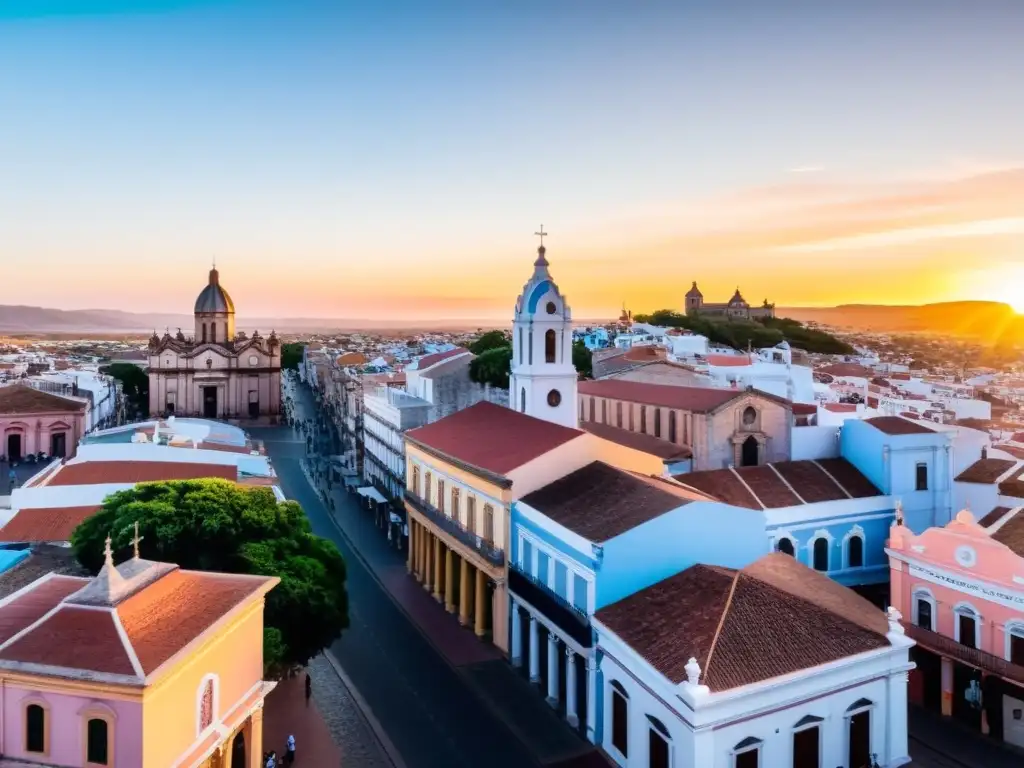 Atardecer en Paysandú, Uruguay, destacando la historia y arquitectura de la ciudad en una imagen llena de colores pastel