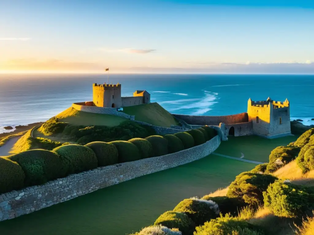 Atardecer lleno de historia en las fortalezas de la costa uruguaya, un paisaje soleado y majestuoso