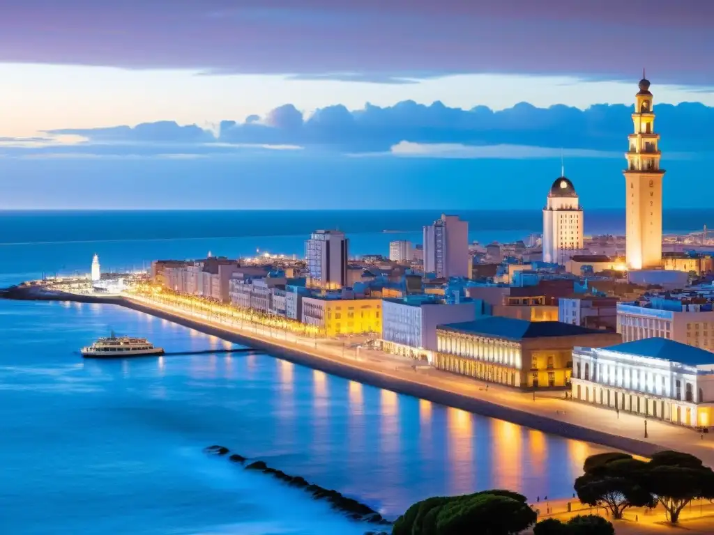 Atardecer en Montevideo, uno de los lugares fotogénicos de Uruguay, donde la arquitectura histórica y moderna se baña en tonos rosados y anaranjados