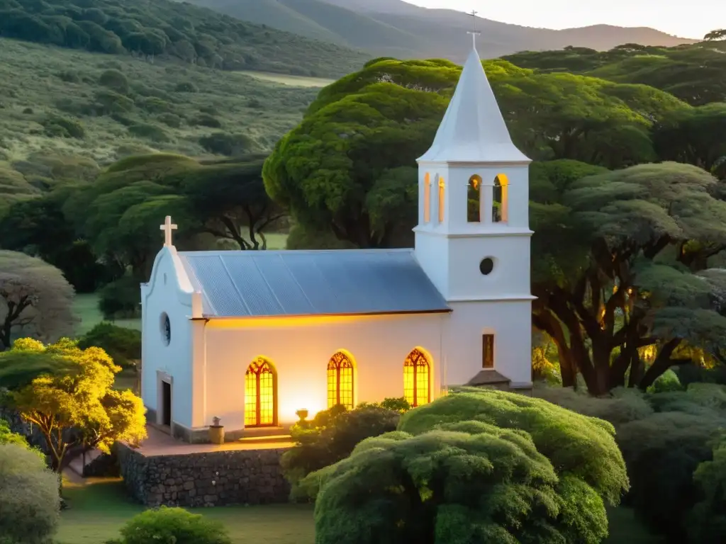 Atardecer mágico en la Gruta del Padre Pío Uruguay, camino de luces guiando a un refugio de paz y espiritualidad