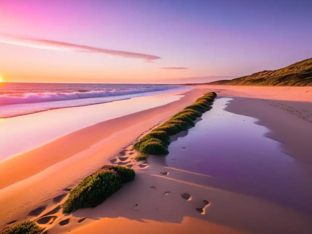 Atardecer mágico en playas escondidas Uruguay litoral, con cielo en llamas y siluetas disfrutando la tranquilidad