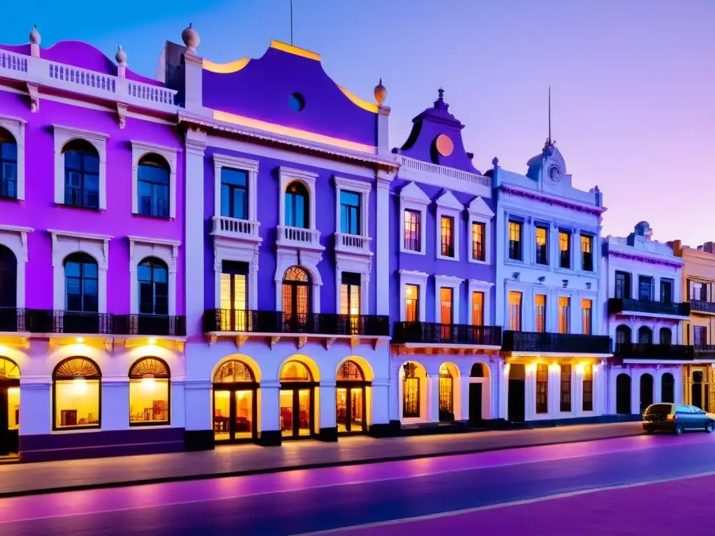 Atardecer en Montevideo, mostrando uno de los mejores alojamientos para niños en Uruguay, con un hotel familiar iluminado, lleno de juegos y risas