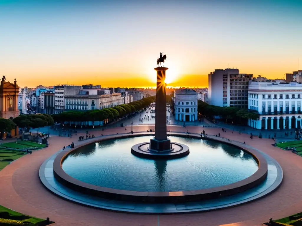 Atardecer en Plaza Fabini, Montevideo, realza 'El Entrevero', reflejo de la vida y obra del escultor José Belloni