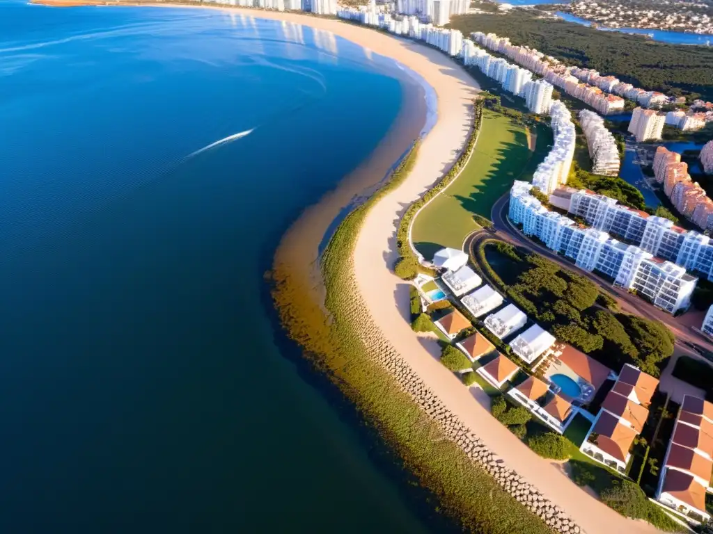 Atardecer radiante sobre resorts exclusivos en Punta del Este, yates lujosos y playas prístinas bañadas por el Atlántico