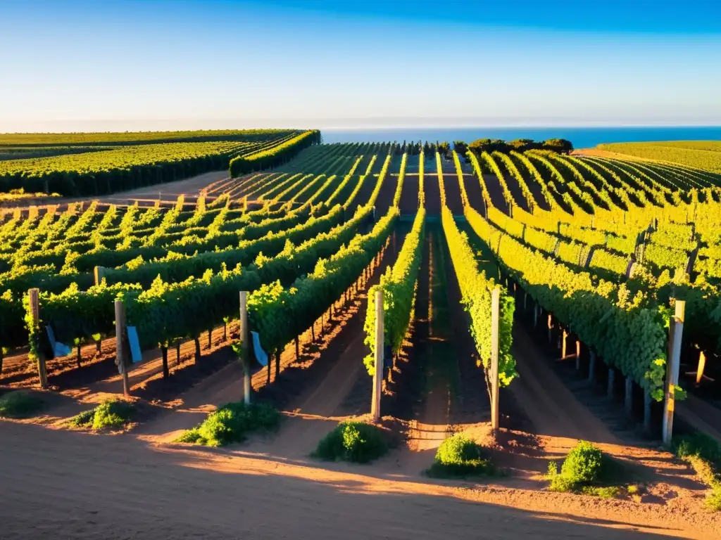 Atardecer en la 'Ruta del vino en Uruguay', con amigos disfrutando vino en bodega colonial, rodeados de viñedos maduros