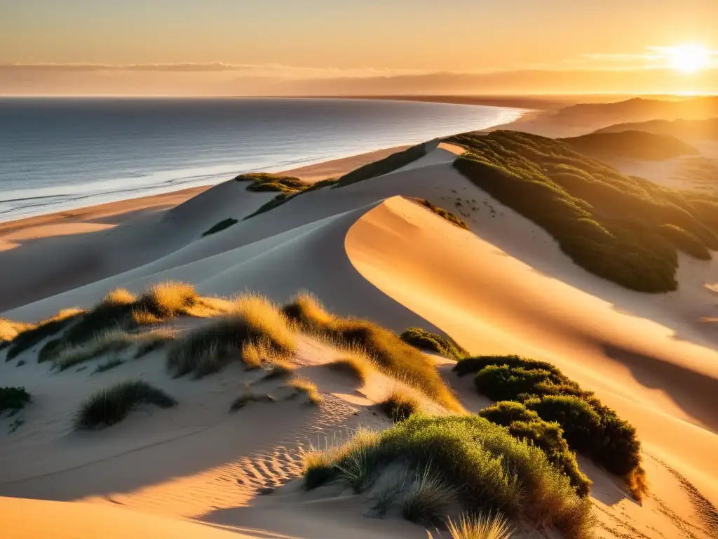 Atardecer en el vasto y hermoso ecosistema de dunas de la costa uruguaya, reflejando la biodiversidad única