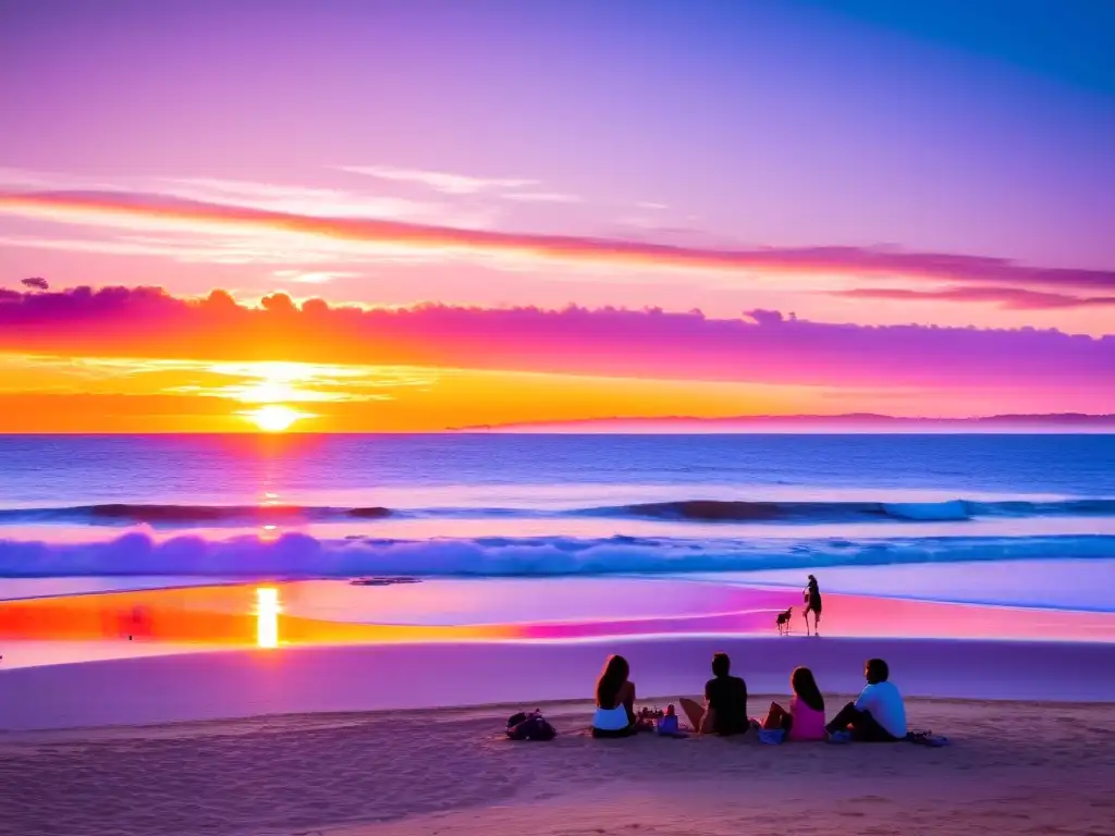 Atardecer vibrante en Punta del Este, uno de los mejores destinos familiares en Uruguay, donde la alegría se mezcla con la belleza del mar y el arte