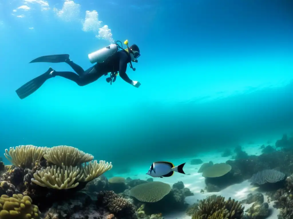 Un aventurero sumergido en la cristalina belleza de la fauna marina uruguaya para snorkel, en medio de un fascinante espectáculo de luz y vida