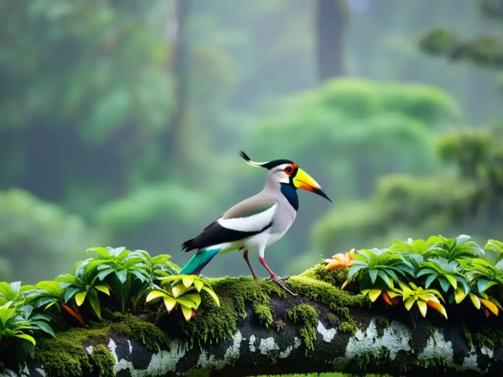 Observación de aves exóticas en Uruguay: un Lapwing sur en una selva verde, Tucanes comiendo frutas tropicales, y un Búho de lentes espiando, en una escena 8K ultradetallada