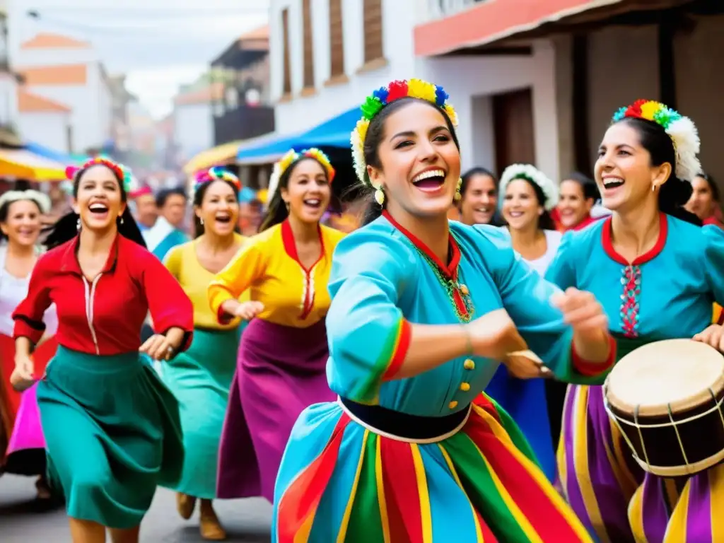 Bailarines folklóricos desbordan alegría en el Pericón, reflejo de las tradiciones y costumbres de pueblos uruguayos, en una feria vibrante