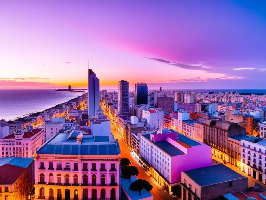 Barrios pintorescos para hospedarte en Montevideo, resplandecen al atardecer, mezclando historia y modernidad