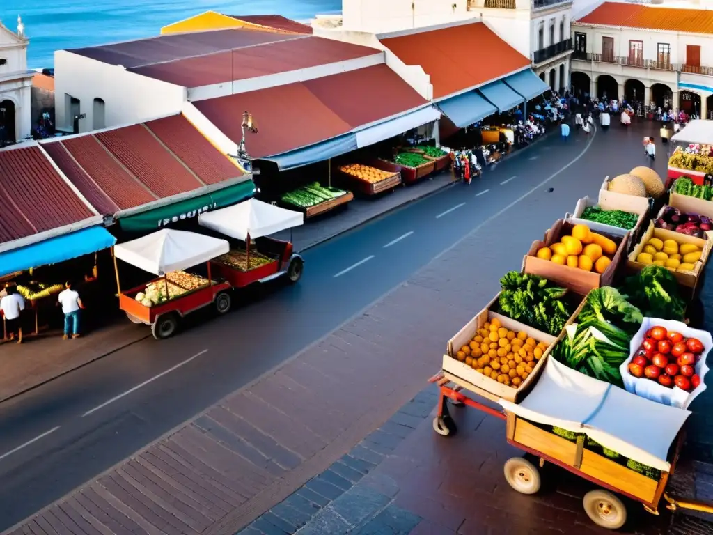 Belleza y cultura en un viaje fascinante por el bullicioso mercado de Montevideo, Uruguay, con vivos colores, risas y música