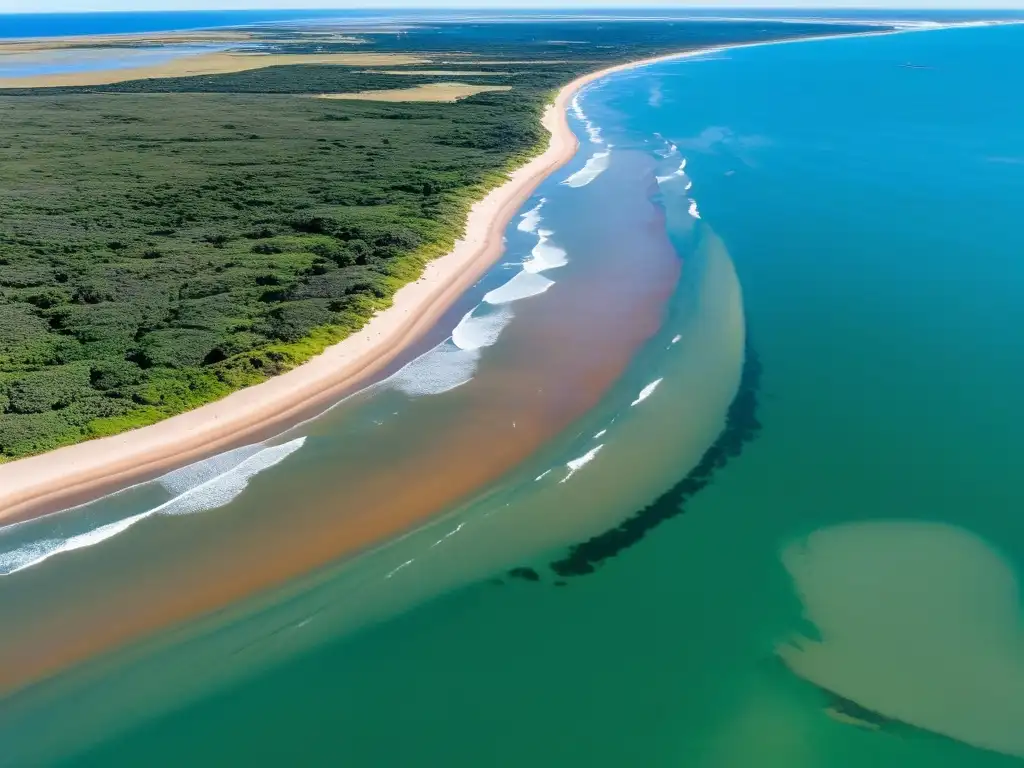 Belleza cultural Uruguay paisajes: panorámica de Rocha, donde mar azul, verdes humedales y colinas se unen bajo un cielo vibrante