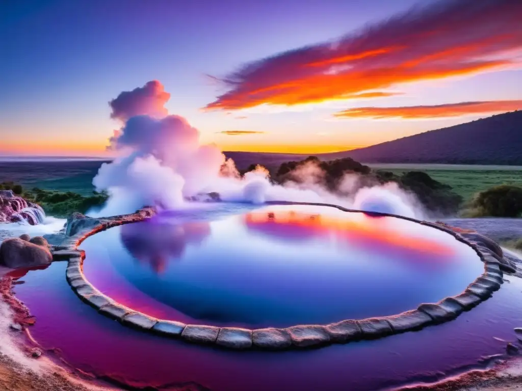 Disfrutando de la belleza natural de Salto Uruguay en las termales de Daymán, bajo un cielo de colores vibrantes al anochecer