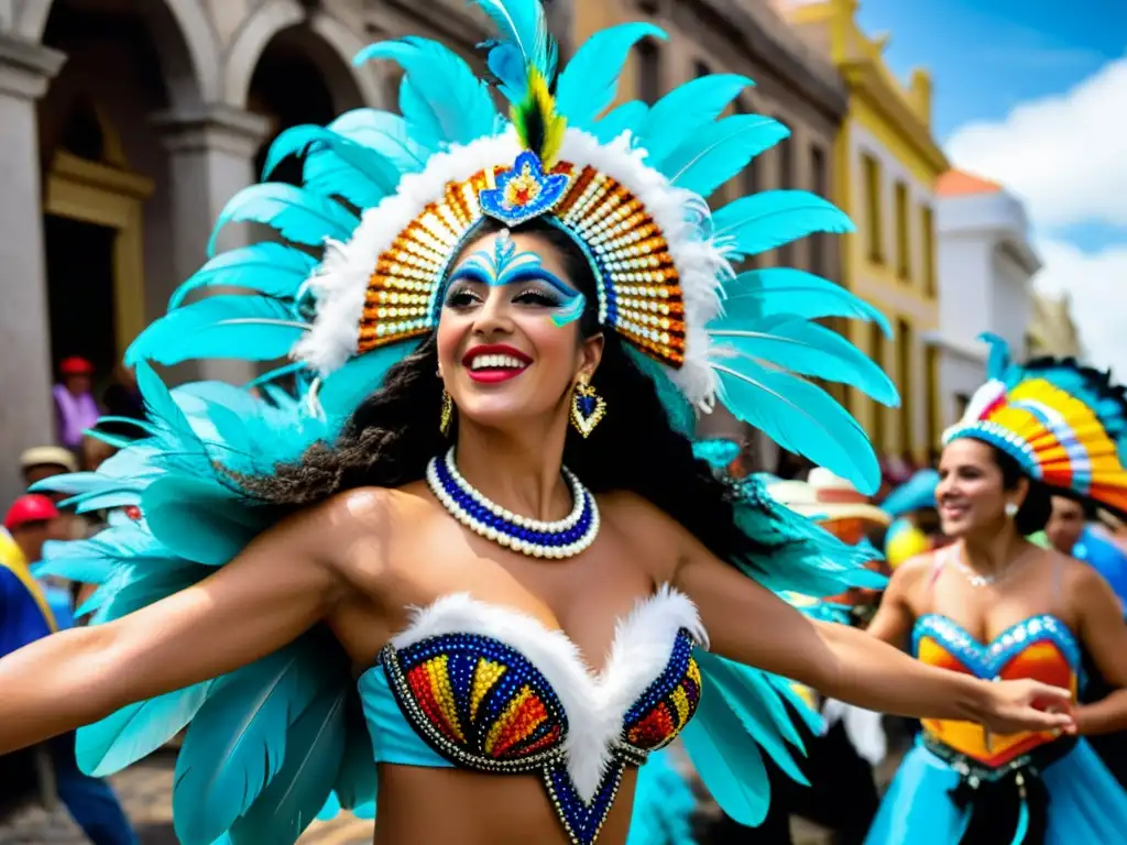 Carnaval de Uruguay, identidad y diversidad cultural brillan en revuelo de colores y danzas bajo un mural histórico