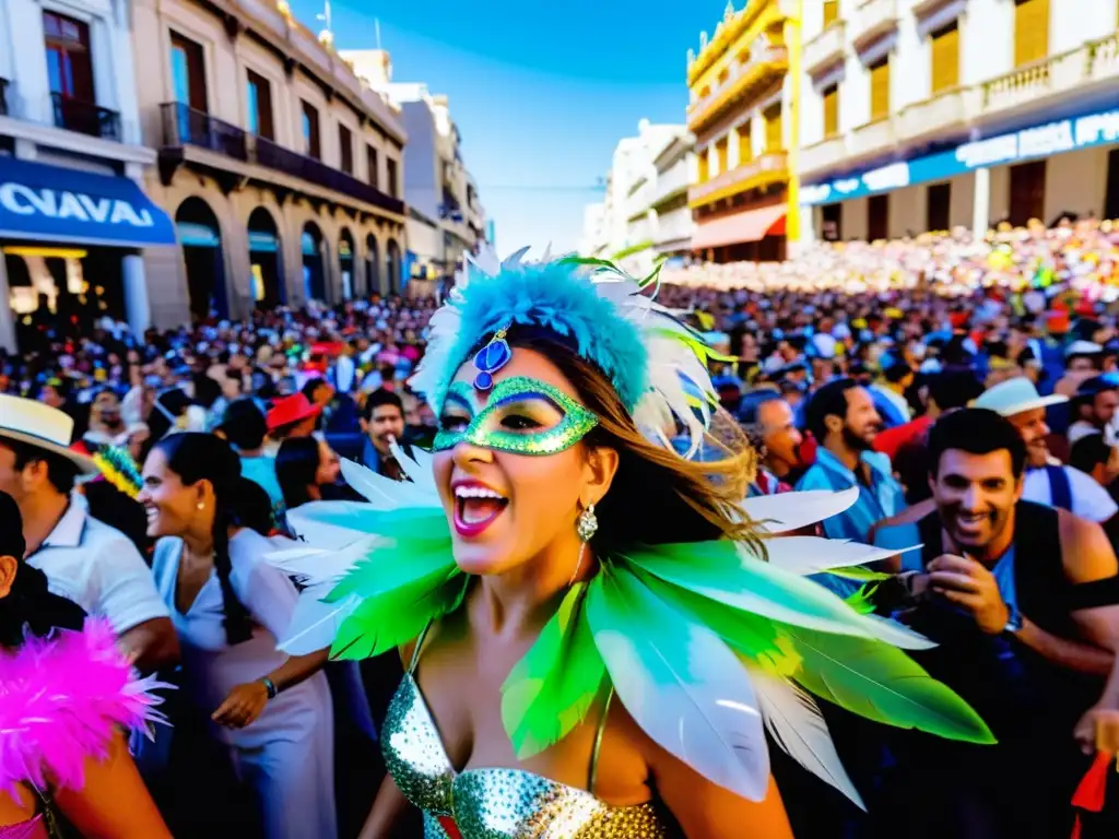 Celebración del Carnaval en Montevideo, Uruguay, un estallido de colores y alegría que refleja la rica cultura y tradiciones de Uruguay