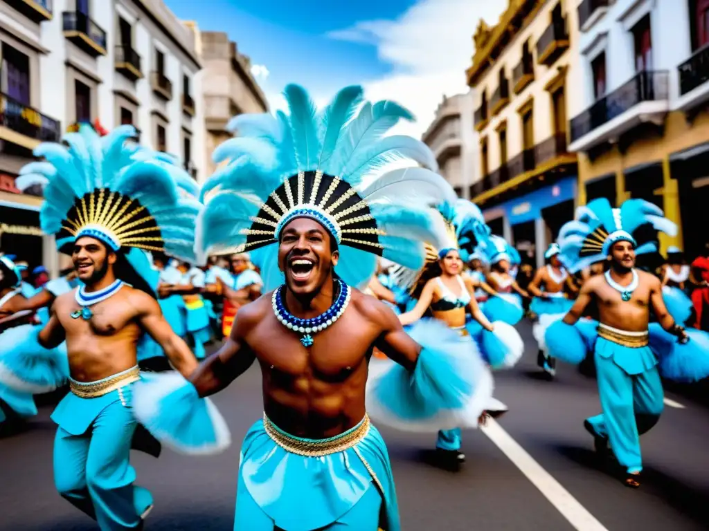 Carnaval en Montevideo, Uruguay, desbordante de historia y cultura, con danzantes de Candombe en una calle antigua