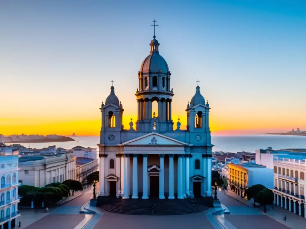 Catedrales más antiguas Uruguay: La Catedral de San Carlos Borromeo en Montevideo, resplandece al amanecer con su majestuosidad neoclásica