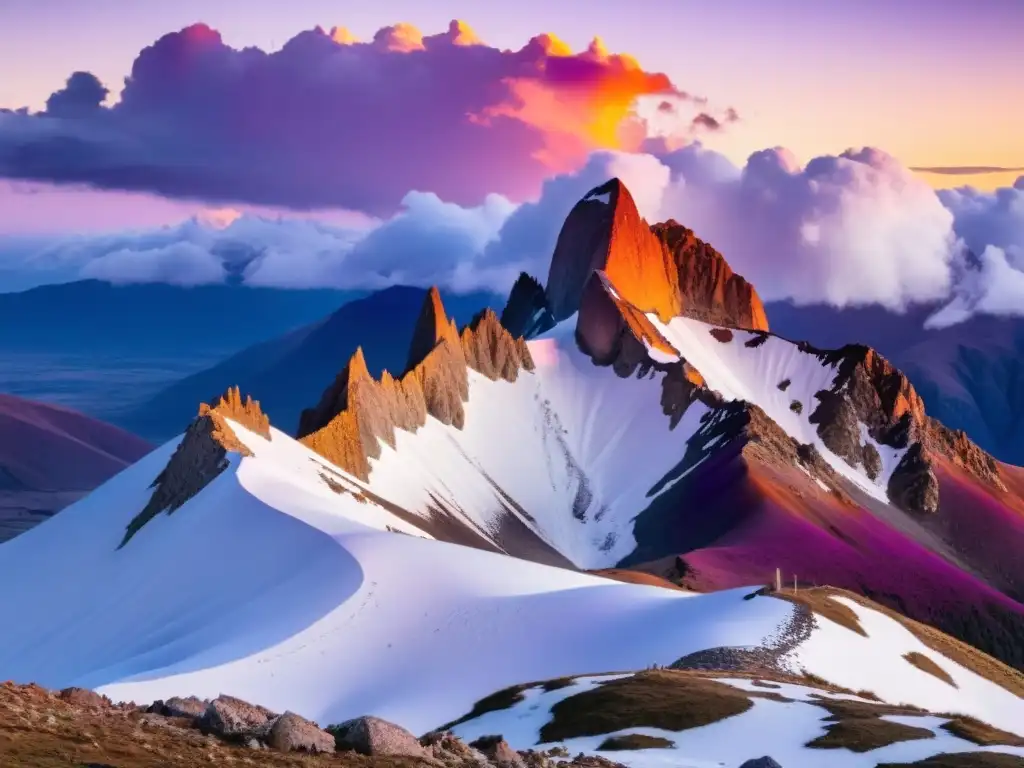 Fotografiando el Cerro Catedral Uruguay, un fotógrafo captura mágicamente el atardecer de colores vívidos sobre la majestuosa montaña