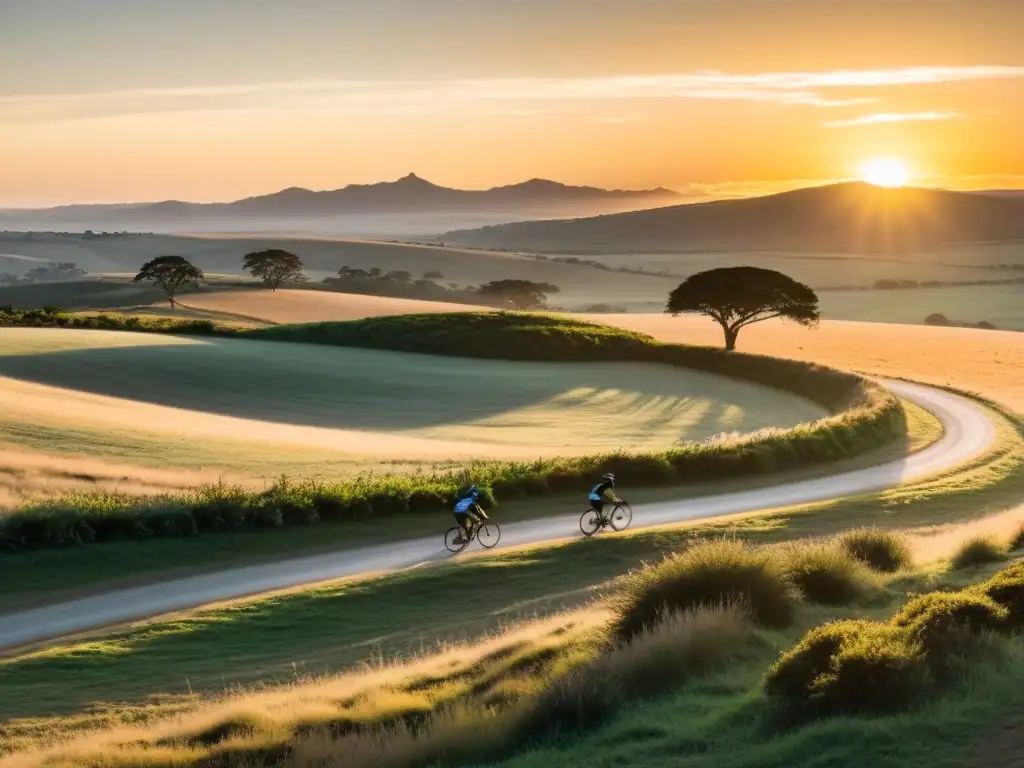 Amanecer en Uruguay, ciclistas disfrutan la libertad y tranquilidad de los recorridos en bicicleta por sus vastas praderas