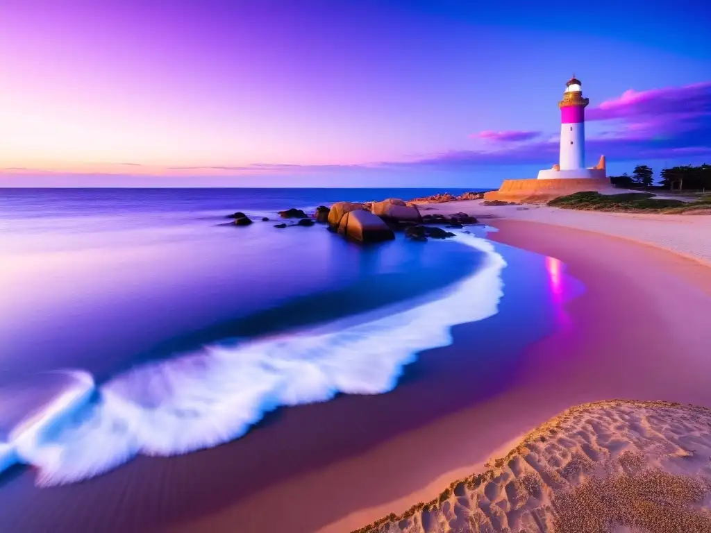 Explorando ciudades uruguayas a pie al atardecer, admirando la majestuosa vista de Punta del Este, su faro, marina y la icónica 'La Mano'