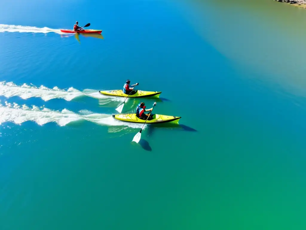 Competencia de kayak en el Río Uruguay, uno de los mejores lugares para practicar kayak en Uruguay, bajo la mirada de entusiastas espectadores